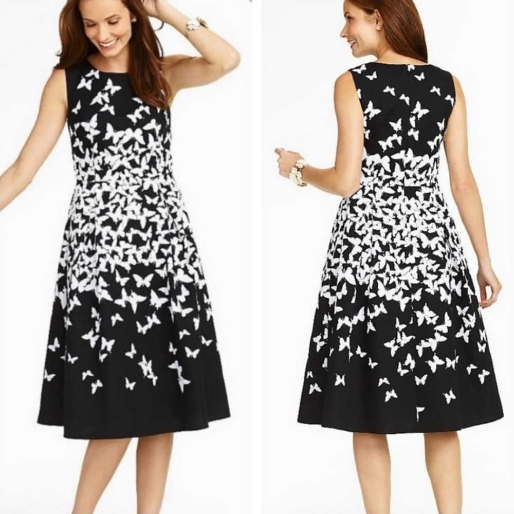 Talbots Black and White Butterfly Dress Size 6